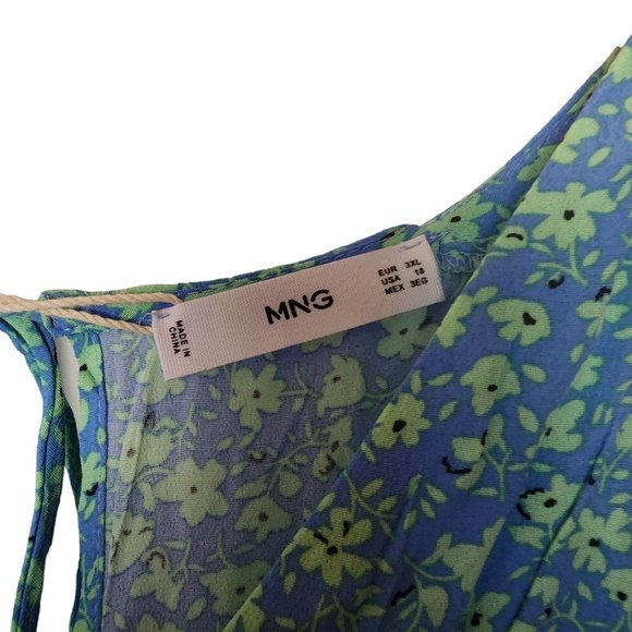 Mango Flowy Flower Printed Dress size 18 NWT Blue Green Button Front 3XL - Picture 7 of 15